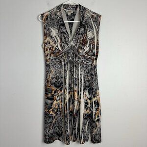 One World Dress M Empire Waist V Neck Sleeveless Sublimation Print Fairy Boho